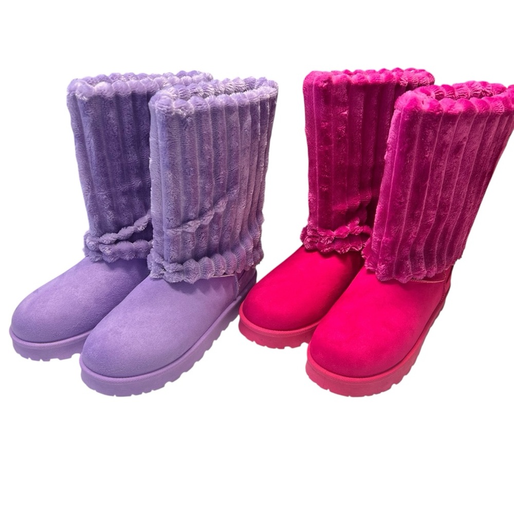 Lurnyet NWOT Women's Fuzzy Faux Fur Warm Winter Boots in Purple and Pink Sz 8.5